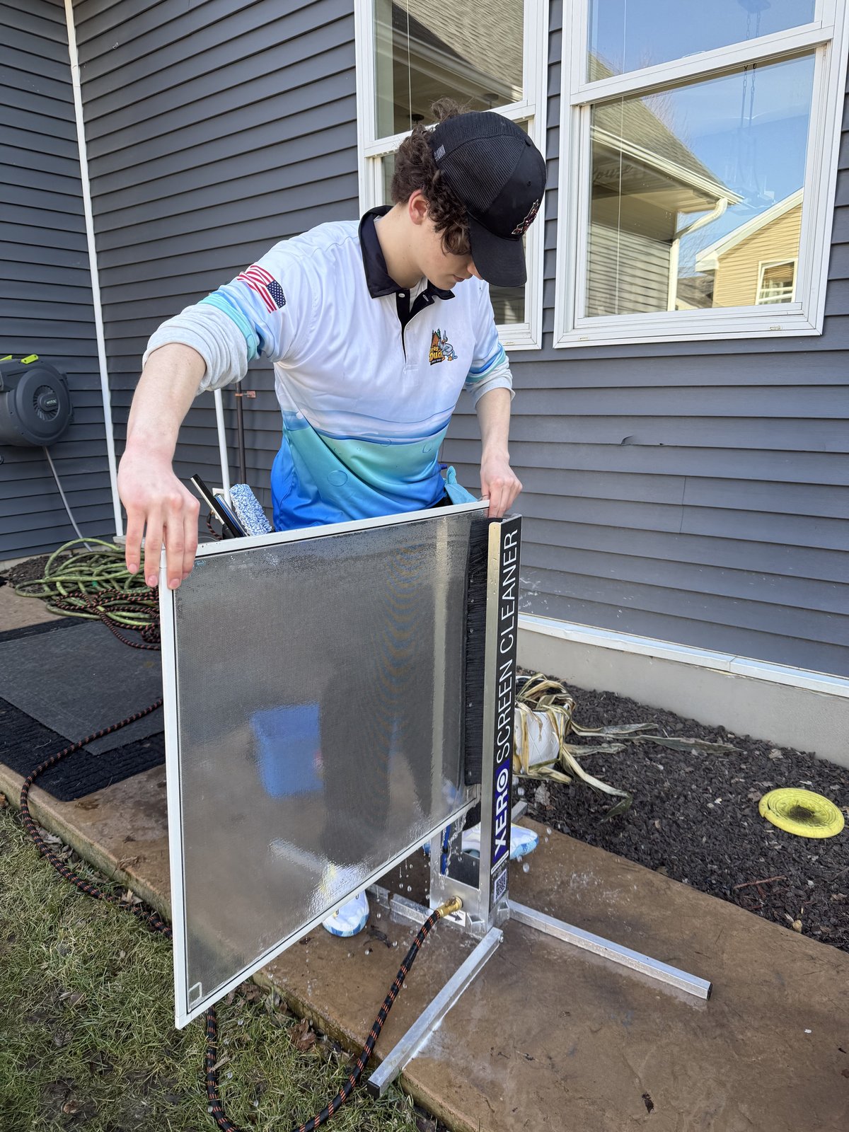 Professional window screen cleaning with the XERO screen cleaning system in Rosemount MN